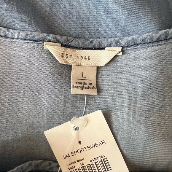 EST. 1945 Denim Embroidered Neckline Top, Tassel Tie Front - Picture 8 of 10